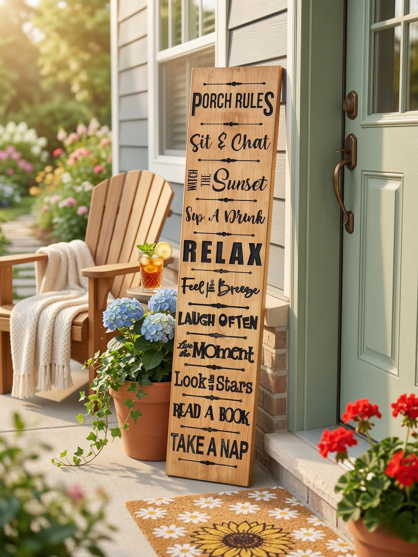 "Porch Rules" Wooden Leaner Sign